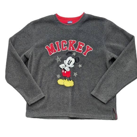 Vintage Disney Store Mickey Mouse Snowflake Applique Fleece Sweatshirt - Picture 1 of 2